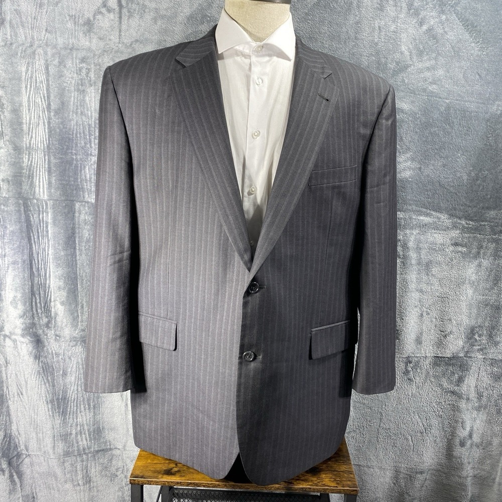 Jos A Bank Blazer Mens 48R Blue Gray Striped Wool Silk Blend Suit Sport Coat